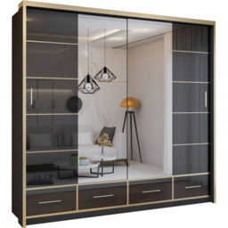 Sliding Wardrobes 4U 2 Sliding Door Black Modern High Gloss Mirrored Wardrobe 203cm - Size: 2 Door - Wilko - thumbnail 3