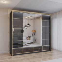 Sliding Wardrobes 4U 2 Sliding Door Black Modern High Gloss Mirrored Wardrobe 203cm - Size: 2 Door - Wilko - thumbnail 4