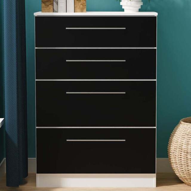 Crowndale Worcester 4 Drawer Matt Black and White Deep Chest of Drawers Ready Assembled - Black Matt & White - Wilko - image 1
