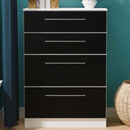 Crowndale Worcester 4 Drawer Matt Black and White Deep Chest of Drawers Ready Assembled - Black Matt & White - Wilko - thumbnail 1