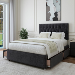 Bedmaster Small Double Black Naples Linen 4 Drawer Divan Base with Lona Headboard - Wilko - thumbnail 4