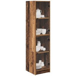 vidaXL 2 Glass Door 4 Shelf Old Wood Slim Highboard - Size: 142 x 35 x 37cm - Brown - Wilko - thumbnail 4