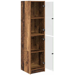 vidaXL 2 Glass Door 4 Shelf Old Wood Slim Highboard - Size: 142 x 35 x 37cm - Brown - Wilko - thumbnail 6