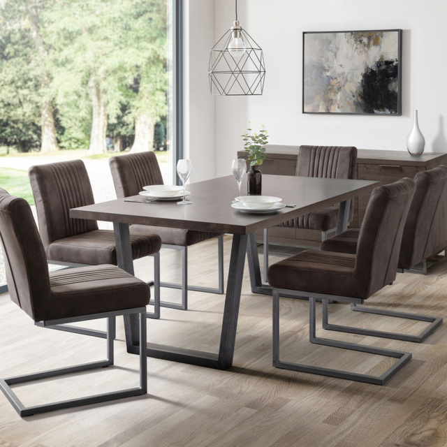 Julian Bowen Brooklyn 6 Seater Rectangular Dining Set Dark Oak and Charcoal - Grey - Wilko - image 1