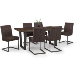 Julian Bowen Brooklyn 6 Seater Rectangular Dining Set Dark Oak and Charcoal - Grey - Wilko - thumbnail 3