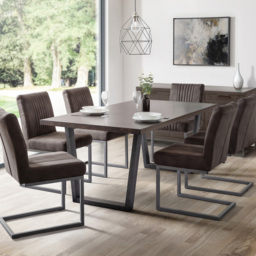 Julian Bowen Brooklyn 6 Seater Rectangular Dining Set Dark Oak and Charcoal - Grey - Wilko - thumbnail 1