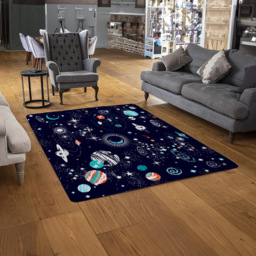 Benjamin Tate Design Faux Wool Small Space Galaxy Constellation Rug 110 x 60cm - Size: 110 x 60 x 1cm - Blue - Wilko - thumbnail 3