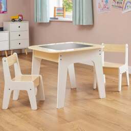Liberty House Toys 3-in-1 White and Wood Kids Storage Table and Chair Set - Size: 60 x 60 x 50cm - Wilko