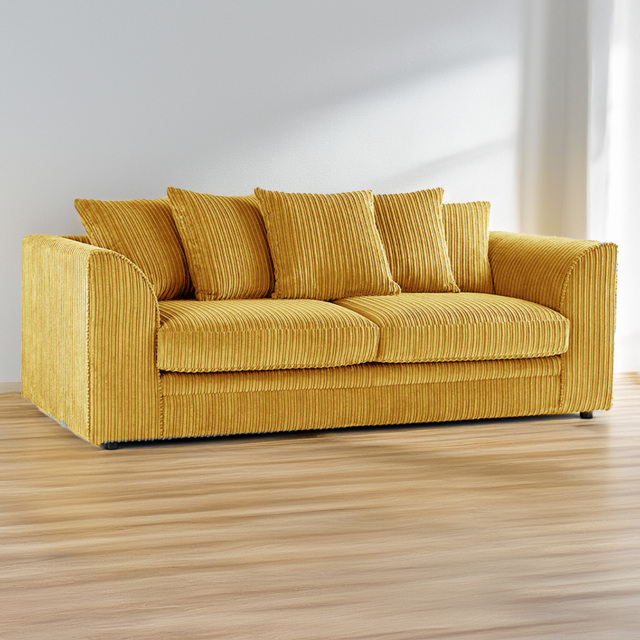 Luxor 3 Seater Mustard Jumbo Cord Scatter Back Sofa - Yellow - Wilko - image 1