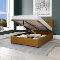 Aspire Hepburn Small Double Ochre Plush Velvet Ottoman Bed - Orange - Aspire Beds - Wilko - thumbnail 3