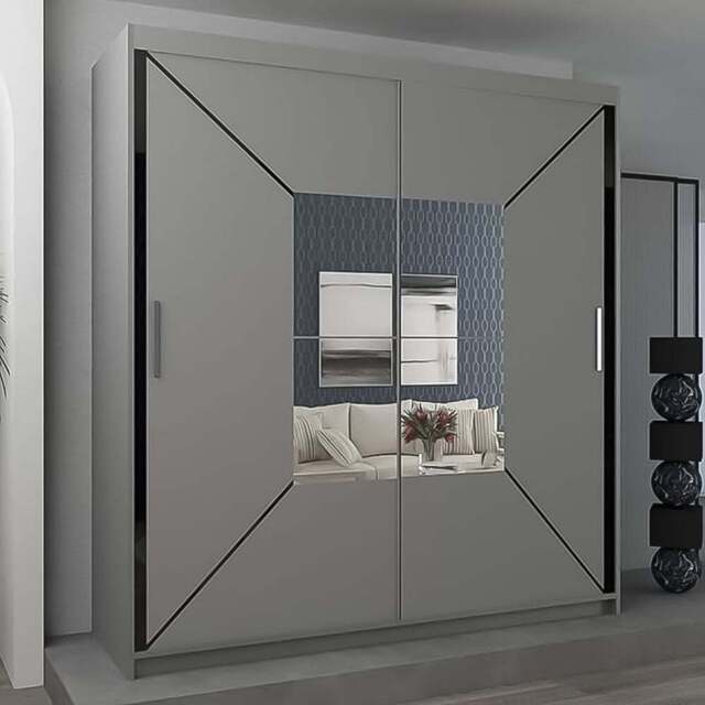 Sliding Wardrobes 4U Nicole 2 Door Grey Mirrored Wardrobe 120cm - Wilko - image 1