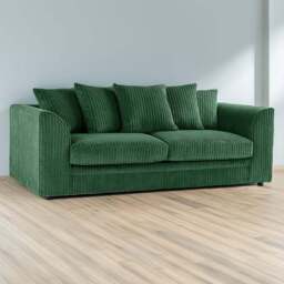 Luxor 3 Seater Green Jumbo Cord Scatter Back Sofa - Wilko