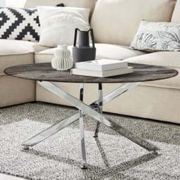 Furniturebox Arona Round Marble Effect Glass Coffee Table with Silver Legs - Size: 90 x 90 x 45cm - Grey - Wilko - thumbnail 1