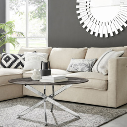 Furniturebox Arona Round Marble Effect Glass Coffee Table with Silver Legs - Size: 90 x 90 x 45cm - Grey - Wilko - thumbnail 4