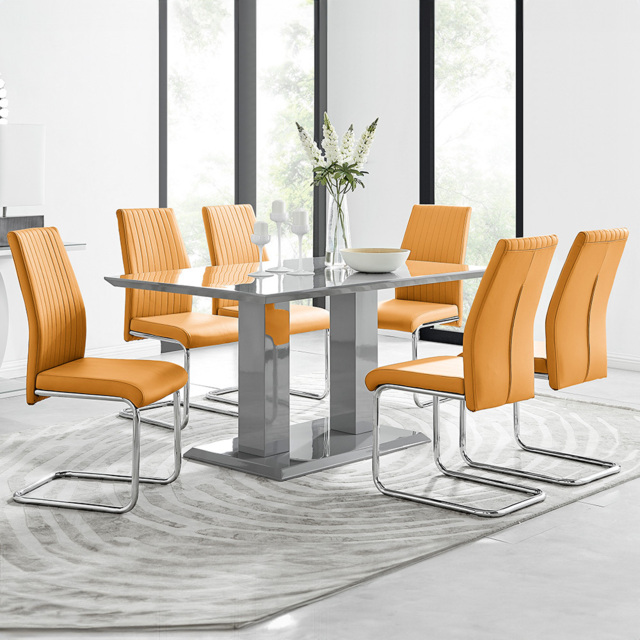 Furniturebox Molini Fortana 6 Seater Dining Set Grey Gloss Mustard and Chrome - Yellow - Wilko - image 1
