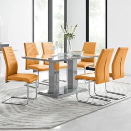 Furniturebox Molini Fortana 6 Seater Dining Set Grey Gloss Mustard and Chrome - Yellow - Wilko - thumbnail 1
