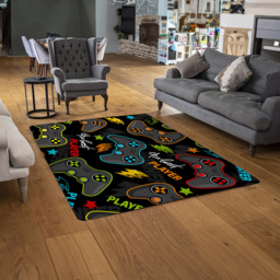 Benjamin Tate Design Faux Wool Large Joystick Game Rug 200 x 140cm - Size: 200 x 140 x 1cm - Black - Wilko - thumbnail 3