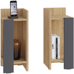 Decortie Elos 2 Shelf Oak and Anthracite Modern Bedside Table Set of 2 - Multi - Wilko - thumbnail 3