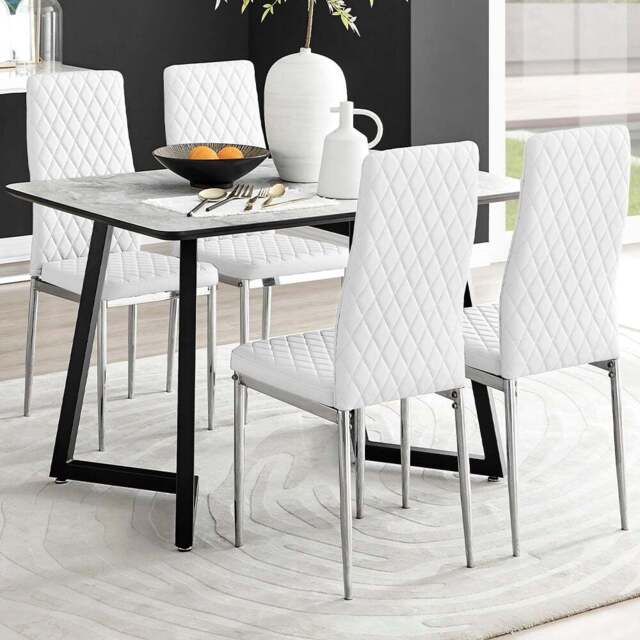 Furniturebox Copeland Valera Marble Effect 4 Seater Dining Set White and Chrome - Wilko - image 1