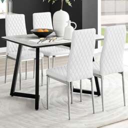 Furniturebox Copeland Valera Marble Effect 4 Seater Dining Set White and Chrome - Wilko - thumbnail 1