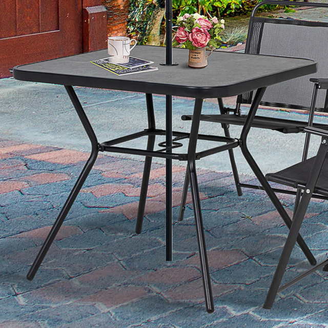 Outsunny Square Coffee Table with Umbrella Hole - Size: 80 x 80 x 71cm - Black - Wilko - image 1