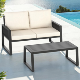 tectake Capri 2 Seater Corded Design Garden Sofa Set with Cushion - Grey - Wilko