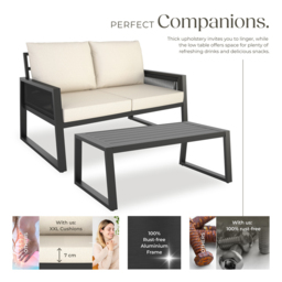 tectake Capri 2 Seater Corded Design Garden Sofa Set with Cushion - Grey - Wilko - thumbnail 4