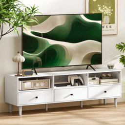 HOMCOM 3 Drawer 3 Shelf White TV Unit - Size: 45 x 34 x 140cm - Wilko