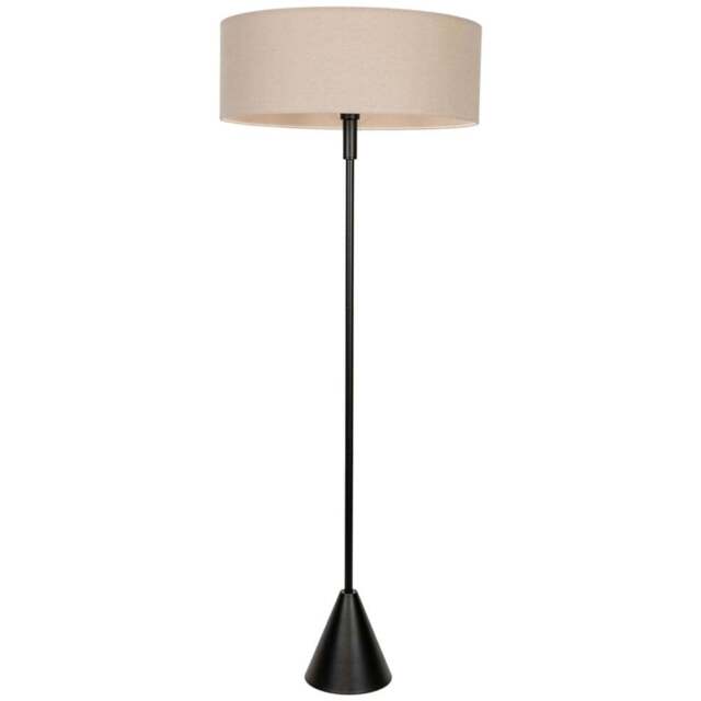 ValueLights Mitch Natural Linen Squat Lamp Shade Black Wood Triangle LED Floor Lamp - Size: 131.5 x 55 x 55cm - Wilko - image 1