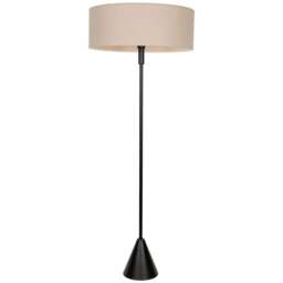 ValueLights Mitch Natural Linen Squat Lamp Shade Black Wood Triangle LED Floor Lamp - Size: 131.5 x 55 x 55cm - Wilko