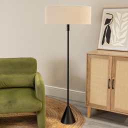 ValueLights Mitch Natural Linen Squat Lamp Shade Black Wood Triangle LED Floor Lamp - Size: 131.5 x 55 x 55cm - Wilko - thumbnail 4