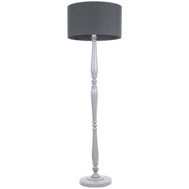 ValueLights Victoria Charcoal Fabric Drum Shade Grey Wood Traditional Stem LED Floor Lamp - Size: 157 x 45 x 45cm - Wilko - image 1