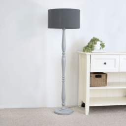 ValueLights Victoria Charcoal Fabric Drum Shade Grey Wood Traditional Stem LED Floor Lamp - Size: 157 x 45 x 45cm - Wilko - thumbnail 4