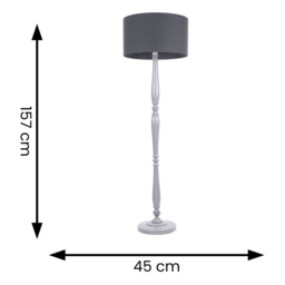 ValueLights Victoria Charcoal Fabric Drum Shade Grey Wood Traditional Stem LED Floor Lamp - Size: 157 x 45 x 45cm - Wilko - thumbnail 6