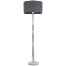 ValueLights Victoria Charcoal Fabric Drum Shade Grey Wood Traditional Stem LED Floor Lamp - Size: 157 x 45 x 45cm - Wilko - thumbnail 1
