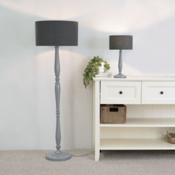 ValueLights Victoria Charcoal Fabric Drum Shade Grey Wood Traditional Stem LED Floor Lamp - Size: 157 x 45 x 45cm - Wilko - thumbnail 5