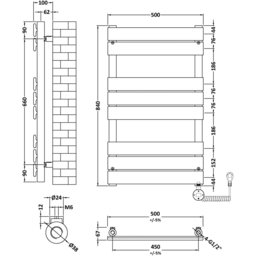 nuie Matt Black Electric Flat Panel Towel Rail 840 x 500mm - Size: 8.4 x 5 x 0.3cm - Wilko - thumbnail 3