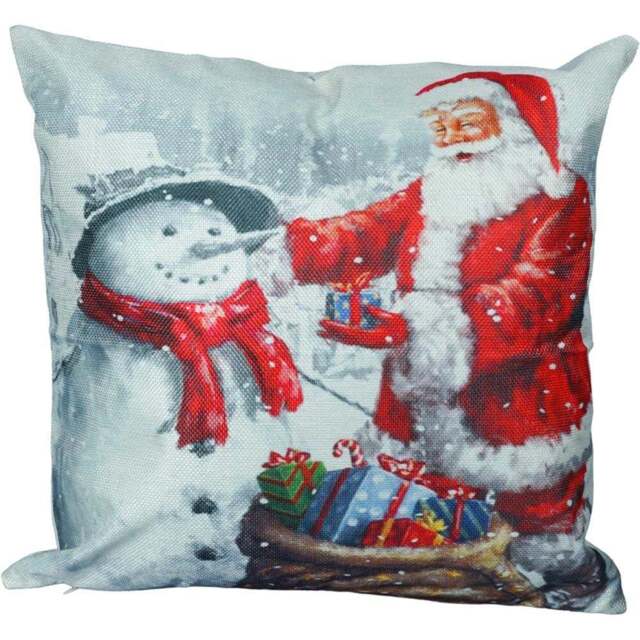 Xmas Haus Christmas-Theme Santa and Snowman Design Cushion 40 x 40cm - Multi - Wilko - image 1