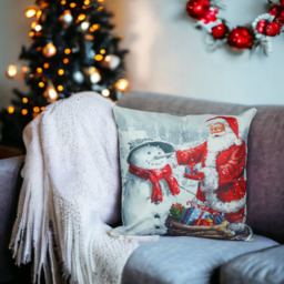 Xmas Haus Christmas-Theme Santa and Snowman Design Cushion 40 x 40cm - Multi - Wilko - thumbnail 3