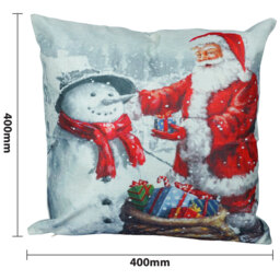 Xmas Haus Christmas-Theme Santa and Snowman Design Cushion 40 x 40cm - Multi - Wilko - thumbnail 4