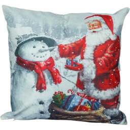 Xmas Haus Christmas-Theme Santa and Snowman Design Cushion 40 x 40cm - Multi - Wilko