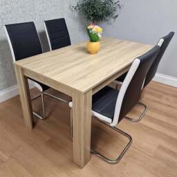Portland Kosy Koala 4 Seater Dining Set Oak Effect and Black - Beige - Wilko