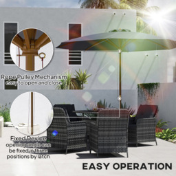 Outsunny Dark Grey Rope Pulley Mechanism Wooden Garden Parasol 3m - Size: 250 x 300 x 300cm - Wilko - thumbnail 6