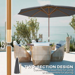 Outsunny Dark Grey Rope Pulley Mechanism Wooden Garden Parasol 3m - Size: 250 x 300 x 300cm - Wilko - thumbnail 7