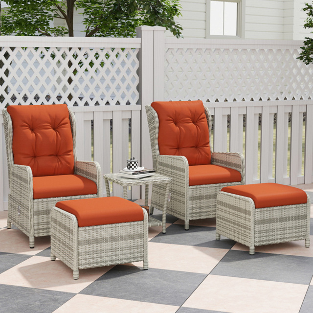 Outsunny 2 Seater Orange PE Rattan Recliner Garden Lounge Set with Footstool - Wilko - image 1