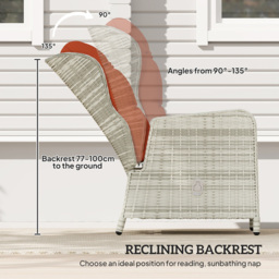 Outsunny 2 Seater Orange PE Rattan Recliner Garden Lounge Set with Footstool - Wilko - thumbnail 7