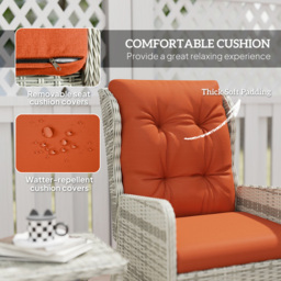 Outsunny 2 Seater Orange PE Rattan Recliner Garden Lounge Set with Footstool - Wilko - thumbnail 6