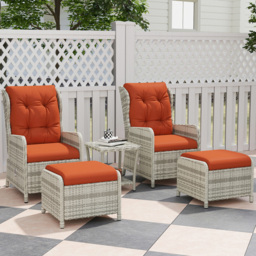 Outsunny 2 Seater Orange PE Rattan Recliner Garden Lounge Set with Footstool - Wilko