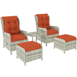 Outsunny 2 Seater Orange PE Rattan Recliner Garden Lounge Set with Footstool - Wilko - thumbnail 3