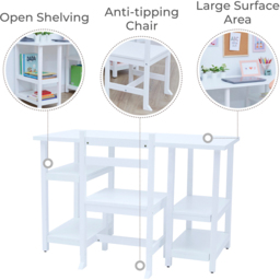 Teamson Kids 4 Shelf White Wooden Desk and Chairs Set - Size: 64.8 x 44.5 x 101.6cm - Wilko - thumbnail 4